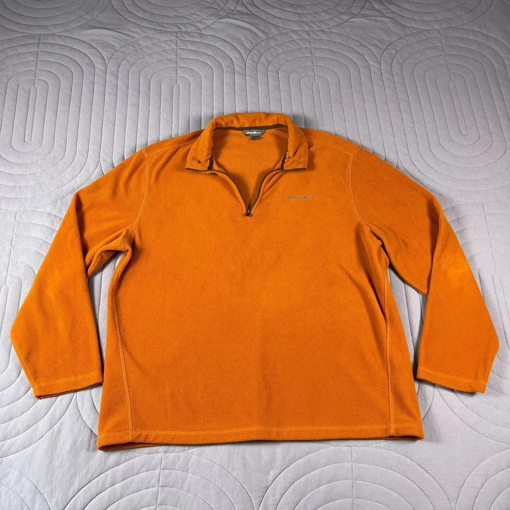 Eddie Bauer Fleece Pullover Mens XL Orange 1/4 Zip Lightweight Outdoor